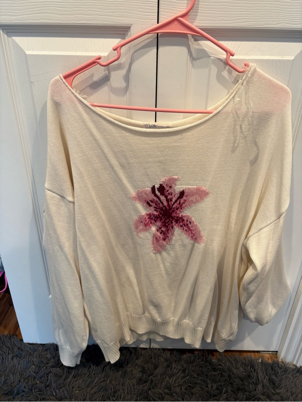 Aeropostale Cream Off-Shoulder Sweater with Pink Floral Motif